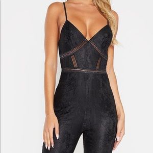 PrettyLittleThing Black Strappy Lace Jumpsuit